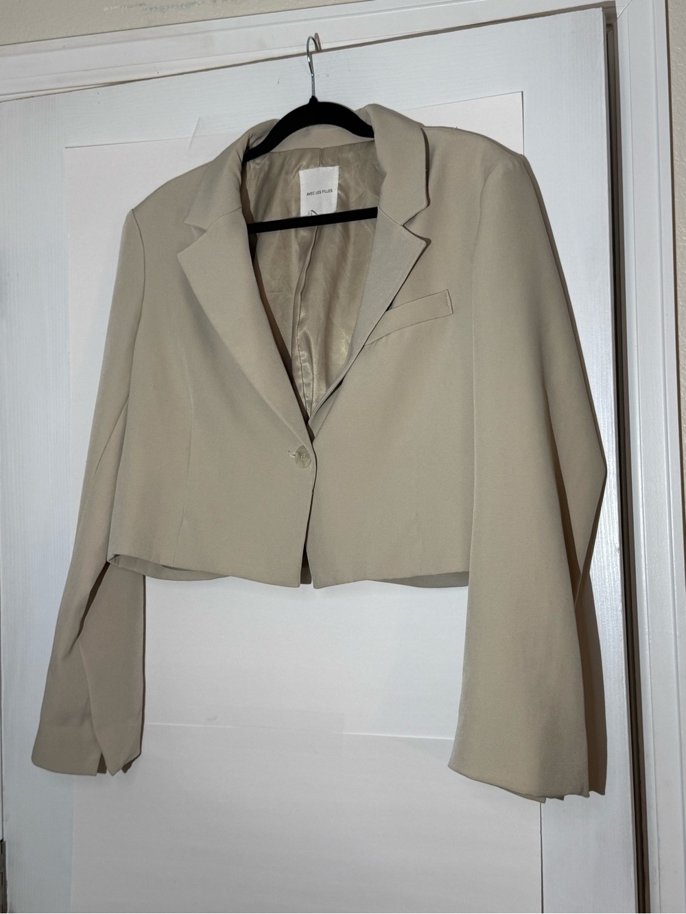 Avec Les Filles Cropped Beige Blazer Jacket